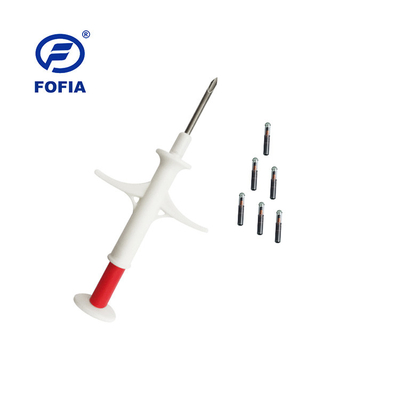 ICAR bersertifikat 2.12*11.5mm RFID Microchips dengan Animal Bio Glass EM4305 Red Lock