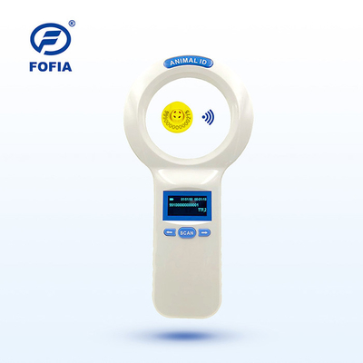 Pembaca RFID 134.2Khz Untuk Manajemen Hewan 12 Bahasa Tampilan OLED Tombol Biru