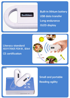 Pembaca Kartu RFID Mikrochip Hewan Plastik Genggam Fofia PT160 134.2kHz Layar OLED Baterai Lithium USB Bersertifikat CE ISO 5-10cm