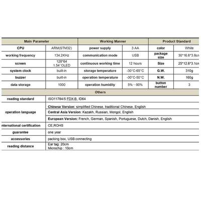 Animal Microchip Scanner PT200 yang dirancang untuk membaca informasi mikrochip dan suhu yang kompatibel dengan penyimpanan data 1000