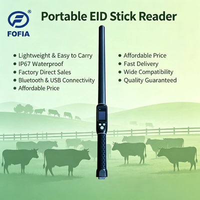 RFID Stick Reader dengan OLED Screen 3 Button User Interface dan Built In Buzzer untuk operasi yang mudah dalam manajemen ternak