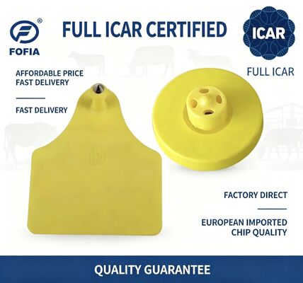 Full ICAR ET908+T905 Waterproof RFID TPU Label Telinga Hewan Kuning FDX-B 134.2Khz EM4305 Chip Sapi