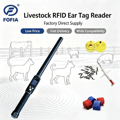 tahan air jangka panjang 134.2kHz RFID Ear Tag Reader ISO11784/5 Protokol 30-100cm Jarak Membaca PVC