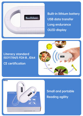 Pembaca Kartu RFID Microchip Hewan Plastik Genggam PT160 134.2KHz Layar OLED Baterai Lithium USB Bersertifikat CE ISO 11784/11785