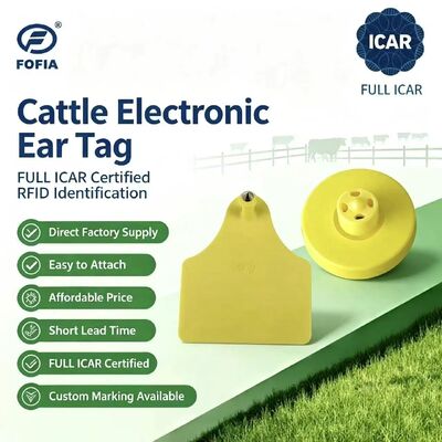 FOFIA Baru Full ICAR tahan air RFID TPU Kuning Tag Telinga Hewan ET908+T905 EM4305 Chip 5 Tahun Jaminan Sapi 14,5mm