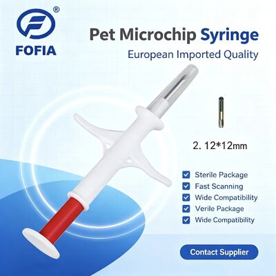 Fofia 2026 Produk Baru Terlaris RFID 134.2kHz Bahan PP Microchip ID Hewan Penggunaan Pertanian Hewan Peliharaan Suntikan Tahan Air Tag Telinga RFID 1.5 Tahun