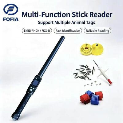 Pembaca Tag Telinga RFID Jarak Jauh Tahan Air FOFIA 134.2kHz Protokol ISO11784/5 Jarak Baca 30-100cm Bahan PVC untuk Peternakan