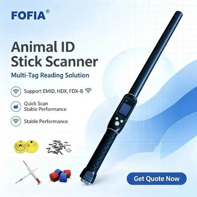 Pembaca Tag Telinga RFID Jarak Jauh Tahan Air 134.2kHz Protokol ISO11784/5 Jarak Baca 30-100cm Bahan PVC untuk Pertanian