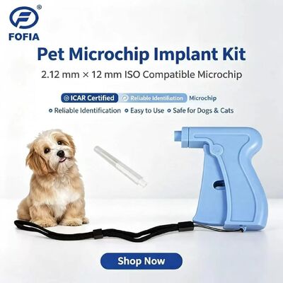Fofia Hot Selling Baru RFID Terpisah Dapat Digunakan Kembali 134.2kHz Microchip ID Hewan ZS005 Biru Tahan Air Penggunaan Hewan Peliharaan Injeksi 1.5 Tahun