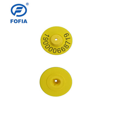 Tag Telinga Hewan RFID UHF Elektronik Tahan Air TPU 5.7mm Kuning ET933+Chip T901 Garansi 5 Tahun untuk Sapi Fofia
