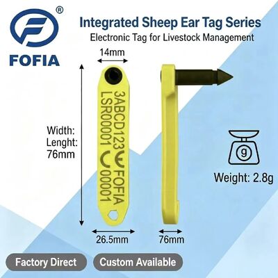 Fofia HDX baru tahan suhu tinggi terintegrasi anti-shedding TPU Laser-coded Electronic ET969 Yellow Sheep RFID Ear Tag 1.5
