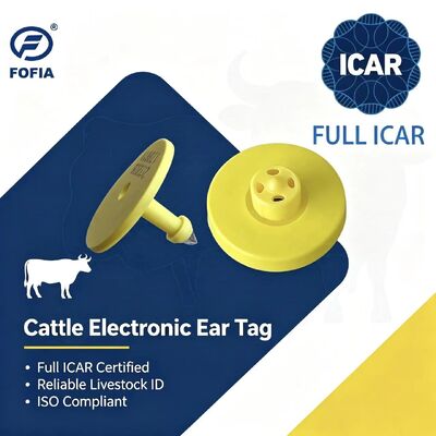 Tag Telinga Hewan ICAR ET908+T901 Tahan Air RFID LF TPU Kuning 14.5mm Sapi Sapi Chip Garansi 5 Tahun Sapi