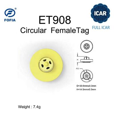 Tag Telinga Hewan ICAR ET908+T901 Tahan Air RFID LF TPU Kuning 14.5mm Sapi Sapi Chip Garansi 5 Tahun Sapi