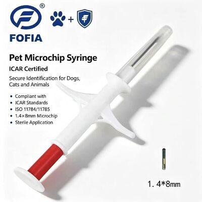 FOFIA ZS007 ICAR Bersertifikat 134.2kHz RFID Ear Tag Microchip Hewan FDX/EM4305 IP67 Tahan Air Putih PP 1.4x8mm Anjing Kucing Hewan Peliharaan