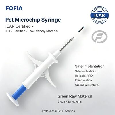 FOFIA ZS007 ICAR Sertifikasi 134.2kHz RFID Microchip Hewan FDX/EM4305 IP67 Waterproof Putih PP 1.4x8mm Anjing Kucing Kelinci Sapi Baru