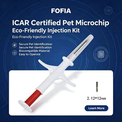 Fofia Tahan Air Baru Terlaris RFID 134.2kHz Bahan PP Anjing ID Microchip Penggunaan Pertanian Tag Telinga Hewan Peliharaan Suntik Garansi 1.5 Tahun Model Biru