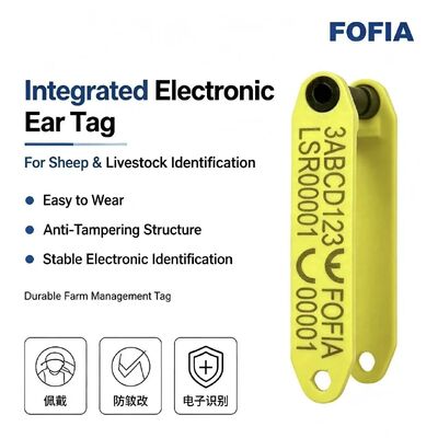 Fofia HDX ET969 baru tahan suhu tinggi anti shedding kuning TPU laser-coded sheep ear tag chip RFID hewan pelacakan