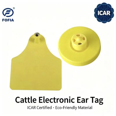 Baru FOFIA Full ICAR LF tahan air RFID TPU Kuning Tag Telinga Sapi ET908+T905 EM4305 Chip 5 Tahun Garansi 14.5mm