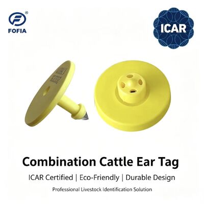 Tag Telinga Sapi RFID TPU Fofia Bersertifikat ICAR ET908+T901 Baru Kuning Tahan Air Kualitas Tinggi Garansi 1,5 Tahun Sapi Ternak