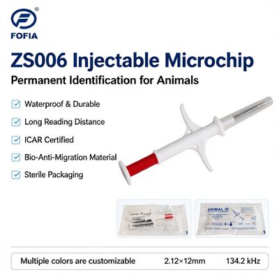 Fofia ZS006 134.2 kHz RFID Microchip Suntik Hewan 2.12 X 12 mm IP67 Bersertifikat ICAR Hewan Peliharaan Sapi Kelinci ID