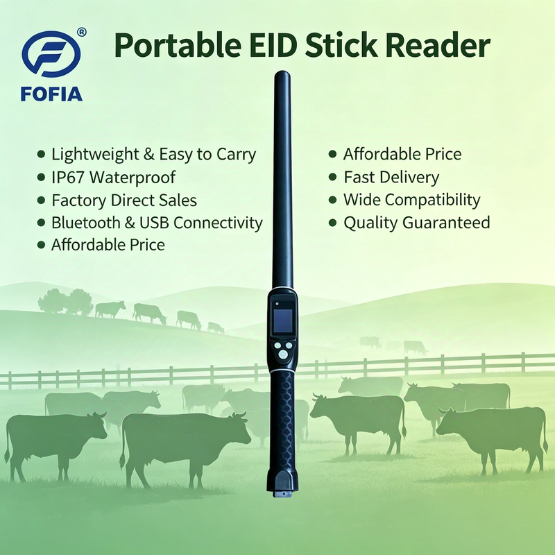 RFID Stick Reader dengan OLED Screen 3 Button User Interface dan Built In Buzzer untuk operasi yang mudah dalam manajemen ternak