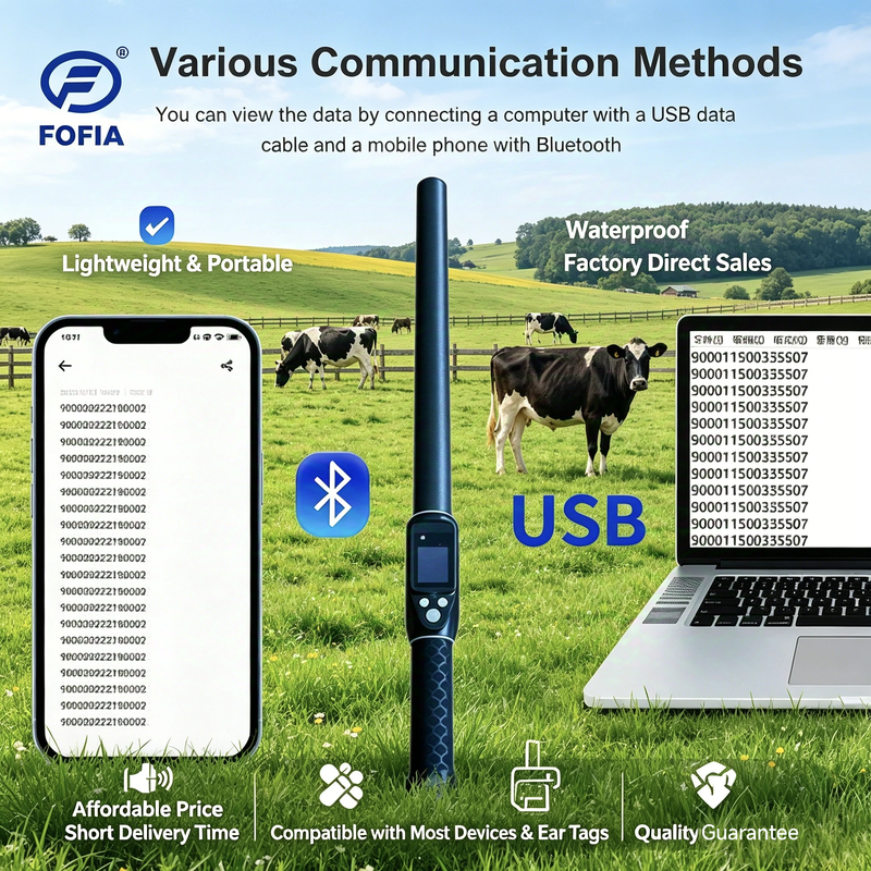 Compact RFID Stick Reader Mendukung ISO11784 85 FDX B HDX dan ID64 Tag dengan Bluetooth 5 dan Waterproof Housing