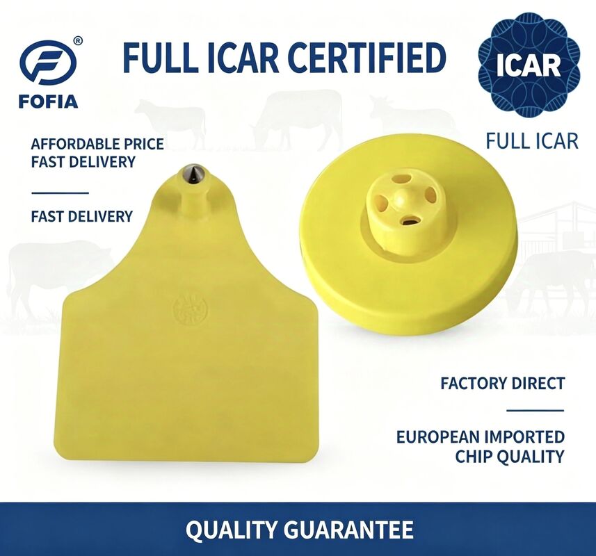 Full ICAR ET908+T905 Waterproof RFID TPU Label Telinga Hewan Kuning FDX-B 134.2Khz EM4305 Chip Sapi