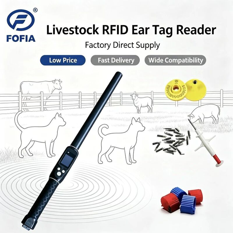 tahan air jangka panjang 134.2kHz RFID Ear Tag Reader ISO11784/5 Protokol 30-100cm Jarak Membaca PVC