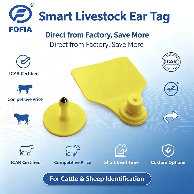 Fofia T904 Kombinasi Tag Telinga Hewan RFID TPU 72 * 57mm Laser Coding Peternakan Sapi Babi Domba Icar