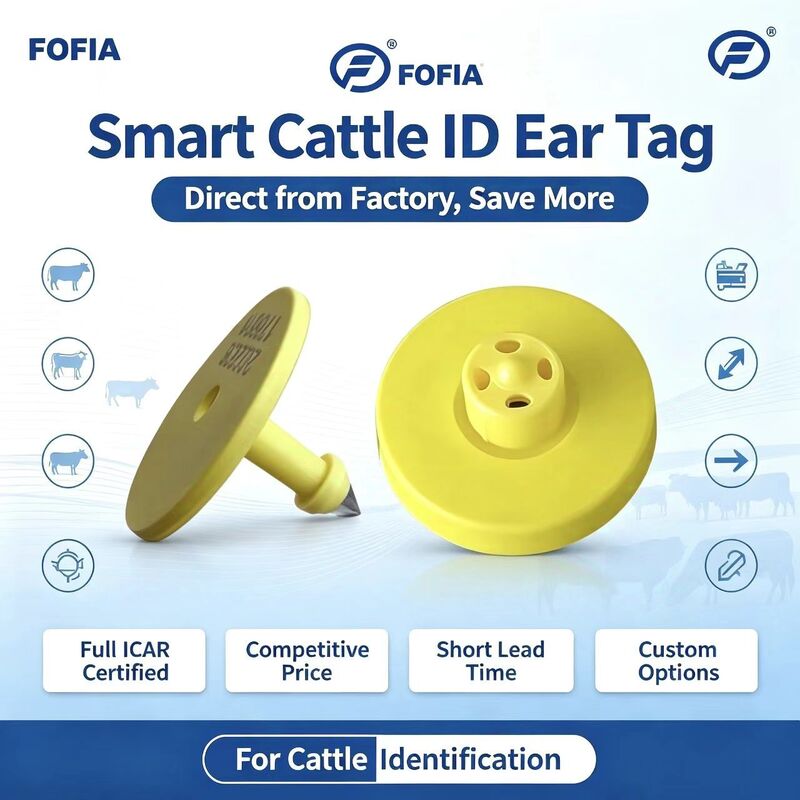 Full ICAR ET908+T901 Waterproof RFID LF TPU Label Telinga Hewan Kuning 14.5mm EM4305 Chip Garansi 5 Tahun Sapi Fofia