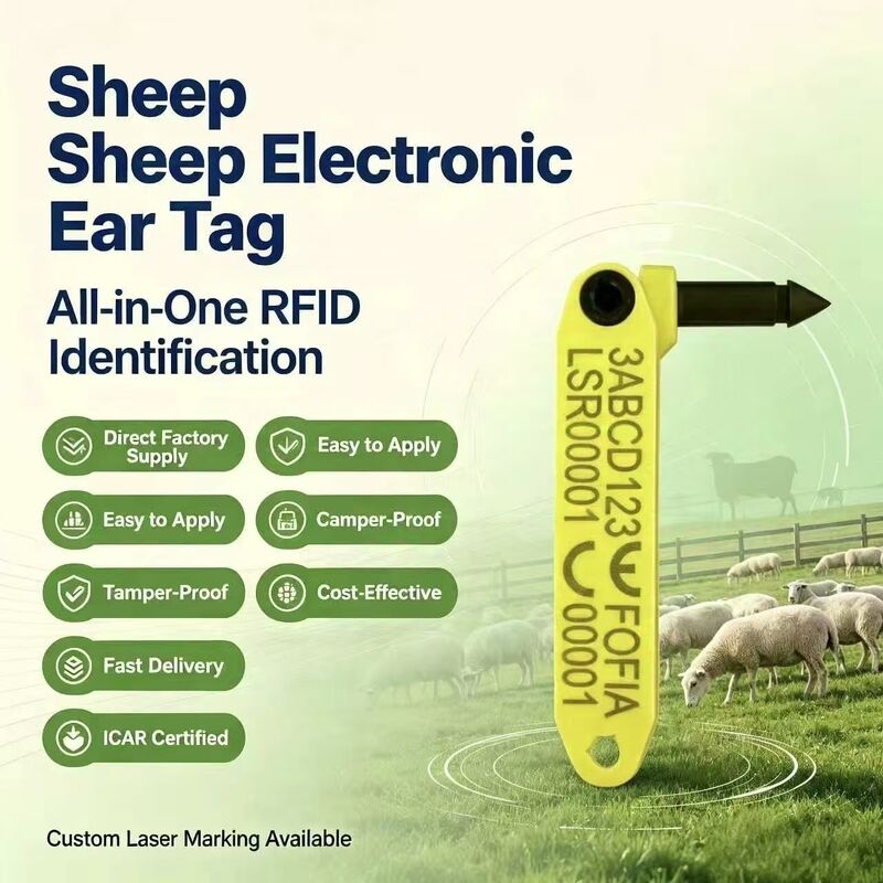 FOFIA tahan lama terintegrasi anti-shedding T969 kode laser elektronik kuning domba RFID ear tag TPU material hewan