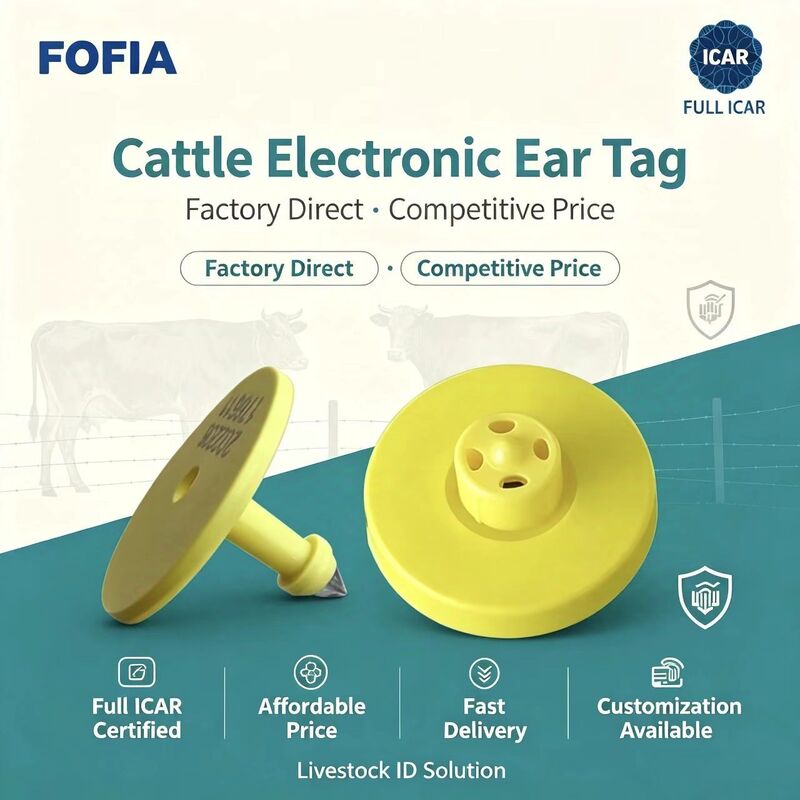 Baru Full ICAR Waterproof RFID TPU Kuning Tag Telinga Hewan 14.5mm EM4305 Chip 5 Tahun Garansi Fofia Farm Penggunaan