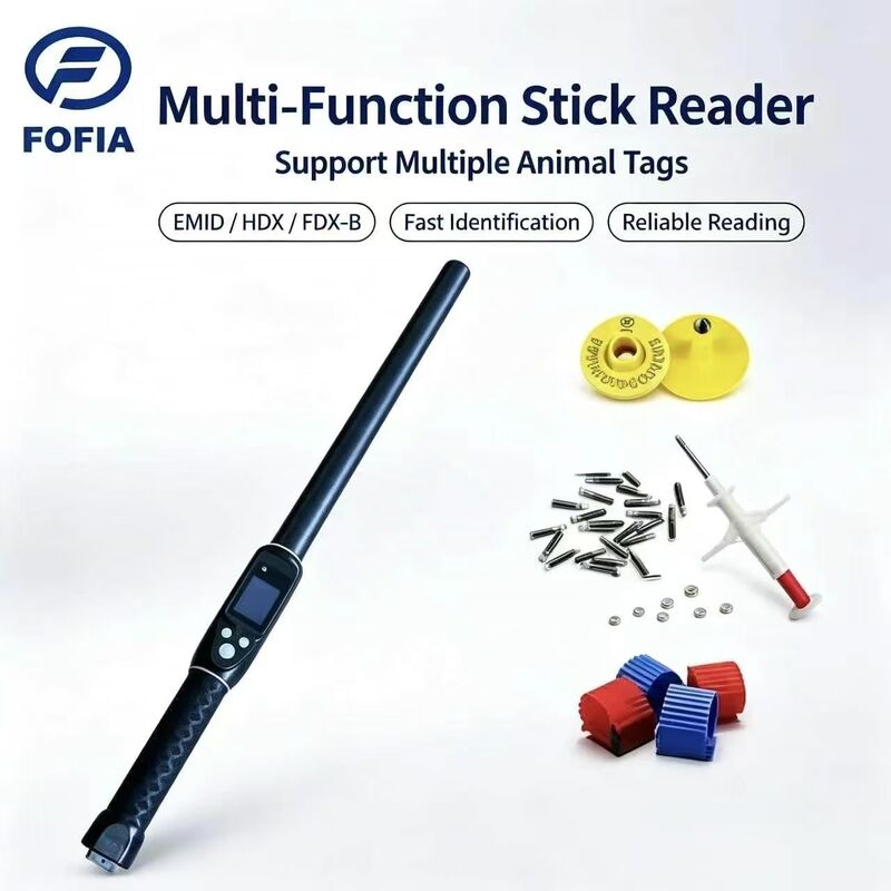 Pembaca Tag Telinga RFID Jarak Jauh Tahan Air FOFIA 134.2kHz Protokol ISO11784/5 Jarak Baca 30-100cm Bahan PVC untuk Peternakan