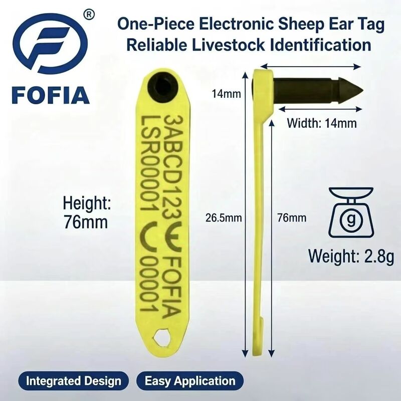 Fofia HDX ET969 baru tahan suhu tinggi anti-shedding kuning TPU domba ear tag chip RFID hewan pelacakan 1,5 tahun