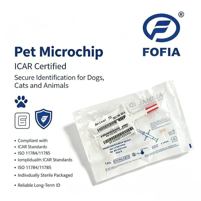 Fofia Tahan Air Baru Terlaris RFID 134.2kHz Bahan PP Microchip ID Anjing Tahan Air Penggunaan Pertanian Suntikan Hewan Peliharaan Tag Telinga 1.5 Tahun