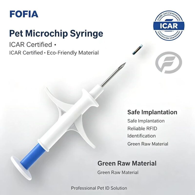FOFIA ZS007 ICAR Sertifikasi 134.2kHz RFID Microchip Hewan FDX/EM4305 IP67 Waterproof Putih PP 1.4x8mm Anjing Kucing Kelinci Sapi Baru