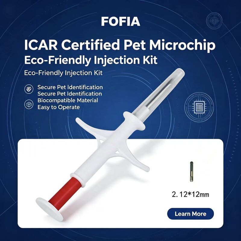 Fofia Tahan Air Baru Terlaris RFID 134.2kHz Bahan PP Anjing ID Microchip Penggunaan Pertanian Tag Telinga Hewan Peliharaan Suntik Garansi 1.5 Tahun Model Biru