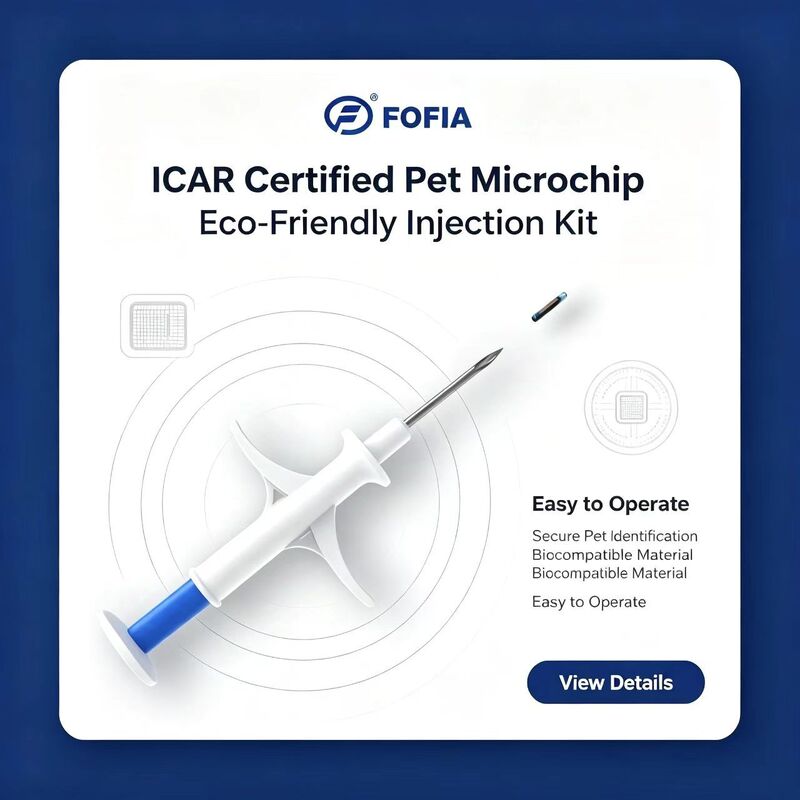 FOFIA ZS007 Bersertifikasi ICAR 134.2kHz RFID Microchip Hewan FDX/EM4305 IP67 Tahan Air Putih PP 1.4x8mm Anjing Kucing Hewan Peliharaan