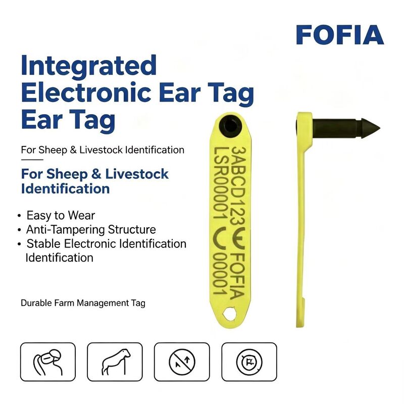 Tag Telinga RFID Elektronik Anti-Rontok Terintegrasi Tahan Suhu Tinggi Fofia Baru ET969 Domba Kuning TPU