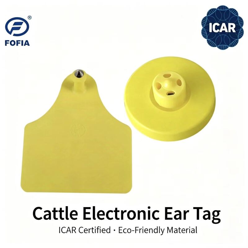 Baru FOFIA Full ICAR LF tahan air RFID TPU Kuning Tag Telinga Sapi ET908+T905 EM4305 Chip 5 Tahun Garansi 14.5mm