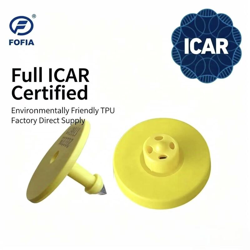 Airproof Fofia Baru Full ICAR Certified ET908 Kuning RFID TPU Tag Telinga Sapi 1,5 Tahun Garansi Laser Coding Animal Tracking Sapi