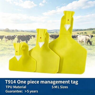 Custom Baru TPU RFID Plastik Kuning Ternak Babi Babi Domba Tag Telinga untuk Pengelolaan Sapi Fofia T914 Laser-Coded ID Feedlot Farm